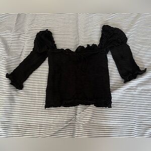 Reformation Smocked Black Blouse